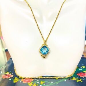 3.30ctw Blue Topaz Diamond Pendant 14k Yellow Gold
